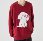 画像4: Unisex Puppy  crew neck sweater    ユニセックス男女兼用パピー子犬編み込み丸首ラウンドネックセータープルオーバ (4)