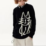 画像4: Unisex Cat knit crew neck sweater Knit  ユニセックス男女兼用キャット編み込み丸首ラウンドネックセータープルオーバ (4)