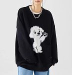 画像5: Unisex Puppy  crew neck sweater    ユニセックス男女兼用パピー子犬編み込み丸首ラウンドネックセータープルオーバ (5)