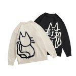 画像3: Unisex Cat knit crew neck sweater Knit  ユニセックス男女兼用キャット編み込み丸首ラウンドネックセータープルオーバ (3)