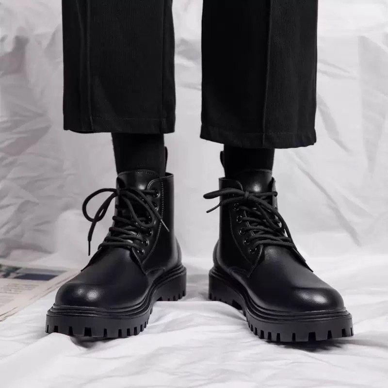 画像2: British high-top Lace up Martin boots shoes メンズ イギリス調 ブリティッシュ ハイカット レザーレースアップ マーティンブーツ  (2)