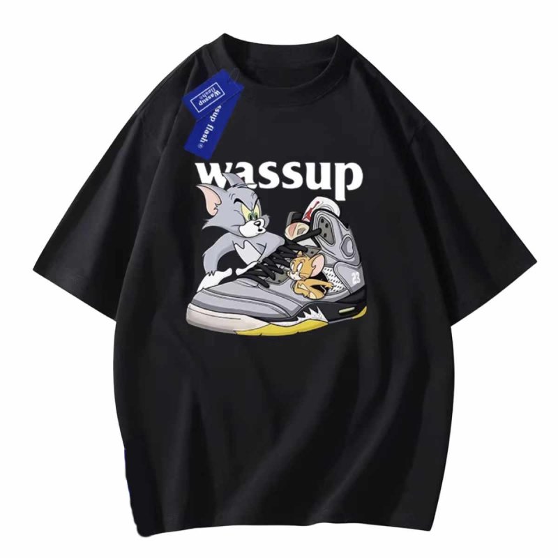 画像2: Unisex Tom and Jerry & Sneakers print T-Shirt トムとジェリー スニーカー プリント 半袖ラウンドネック スニーカープリント Tシャツ ユニセックス 男女兼用  (2)