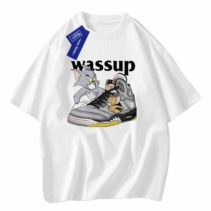 画像1: Unisex Tom and Jerry & Sneakers print T-Shirt トムとジェリー スニーカー プリント 半袖ラウンドネック スニーカープリント Tシャツ ユニセックス 男女兼用  (1)