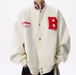 画像4: Half-eaten apple Embroidery Stadium Jumper　ユニセックス 男女兼用 齧りかけの林檎りんご刺繍スタジャンスタジアムジャンパー  MA-1 ボンバー ジャケット ブルゾン (4)