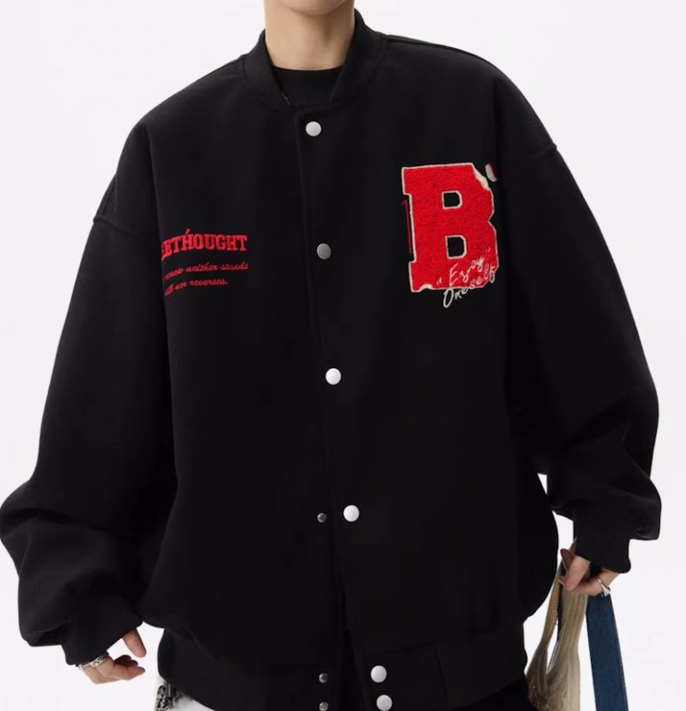 画像3: Half-eaten apple Embroidery Stadium Jumper　ユニセックス 男女兼用 齧りかけの林檎りんご刺繍スタジャンスタジアムジャンパー  MA-1 ボンバー ジャケット ブルゾン (3)