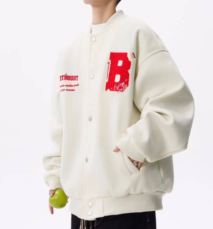 画像6: Half-eaten apple Embroidery Stadium Jumper　ユニセックス 男女兼用 齧りかけの林檎りんご刺繍スタジャンスタジアムジャンパー  MA-1 ボンバー ジャケット ブルゾン (6)