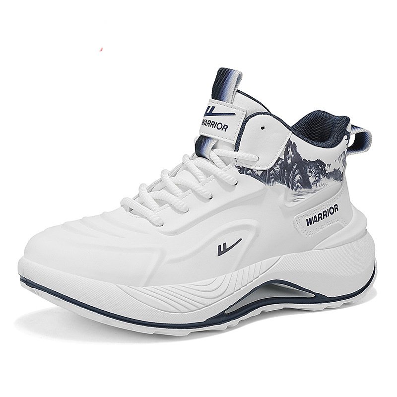 画像1: High-top leather mountain print lace-up sneakers　  男女兼用ユニセックスマウンティンプリント レザーハイトップハイカット厚底プラットフォームレースアップスニーカー (1)