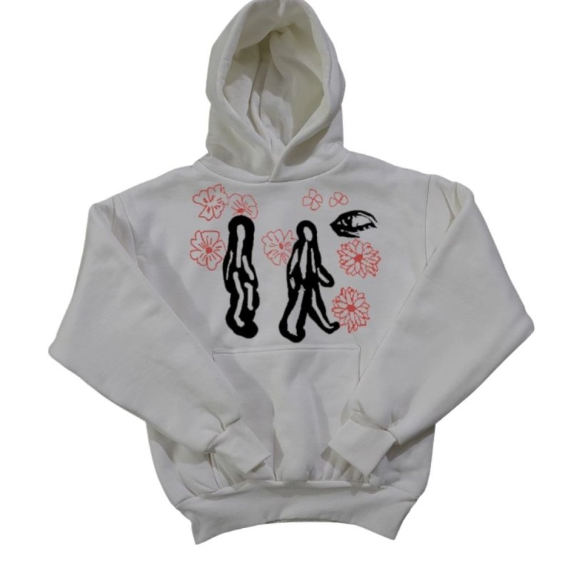画像2: American Retro Flower & Human Print Hoodie ユニセックス 男女兼用アメリカンレトロ フラワー&ヒューマンプリントフーディ パーカー (2)
