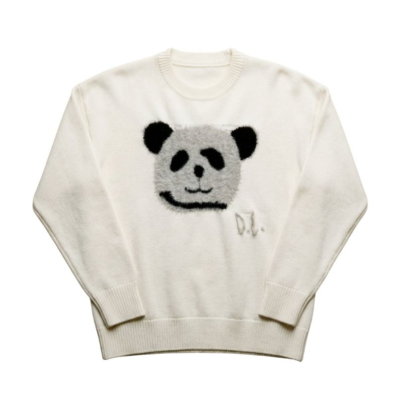 画像1: Unisex Panda Wool braid sweater ユニセックス 男女兼用 パンダ 編み込み プルオーバー ウール セーター (1)