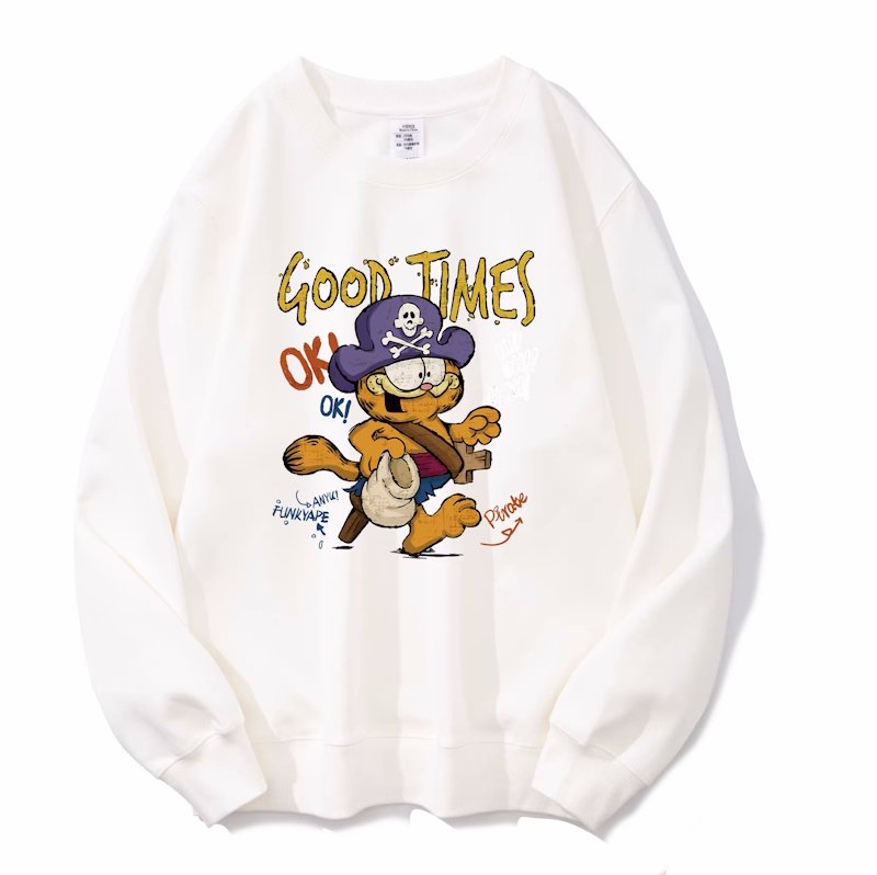 画像1: pirate garfield sweatshirt Pullover ユニセックス 男女兼用 パイレーツ海賊ガーフィールドプリントスウェット トレーナー (1)