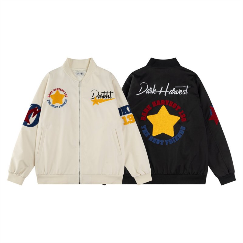 画像1: Star embroidered American MA-1 stadium jacket  Jumper　ユニセックス 男女兼用スター刺繍アメリカンMA-1スタジャンスタジアムジャンパー  MA-1 ボンバー ジャケット ブルゾン (1)