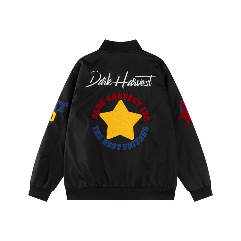 画像2: Star embroidered American MA-1 stadium jacket  Jumper　ユニセックス 男女兼用スター刺繍アメリカンMA-1スタジャンスタジアムジャンパー  MA-1 ボンバー ジャケット ブルゾン (2)