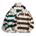 画像4: Unisex Border rugby shirt Polo shirt　ユニセックス 男女兼用ボーダーラガーシャツ ポロシャツスウェット (4)