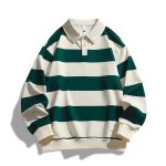 画像7: Unisex Border rugby shirt Polo shirt　ユニセックス 男女兼用ボーダーラガーシャツ ポロシャツスウェット (7)