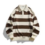 画像2: Unisex Border rugby shirt Polo shirt　ユニセックス 男女兼用ボーダーラガーシャツ ポロシャツスウェット (2)