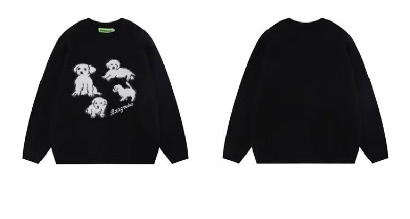 画像4: Unisex Puppy knitted round neck sweater　ユニセックス 男女兼用 パピー子犬編み込み  プルオーバー ウール セーター (4)