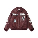 画像3: Tom & Jerry embroidered leather stadium jacket Jumper　ユニセックス 男女兼用 トム&ジェリー刺繍レザースタジャンスタジアムジャンパー  MA-1 ボンバー ジャケット ブルゾン (3)