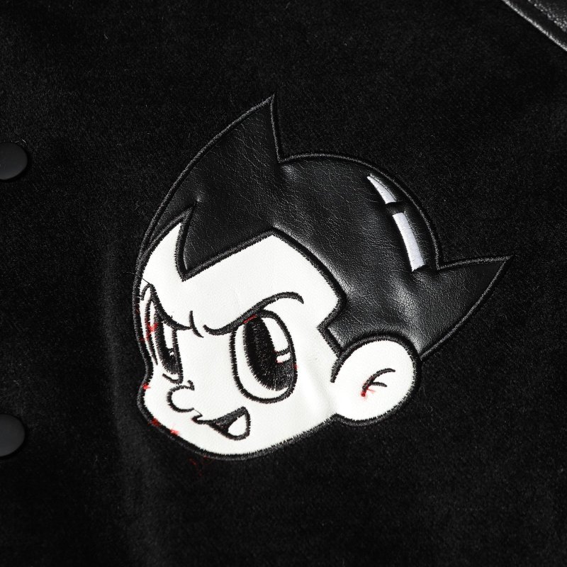 画像4: Astro Boy Embroidered Sleeve Leather Stadium Jacket Jumper　ユニセックス 男女兼用 ストトロボーイアトム刺繍レザースリーブスタジャンスタジアムジャンパー  MA-1 ボンバー ジャケット ブルゾン (4)