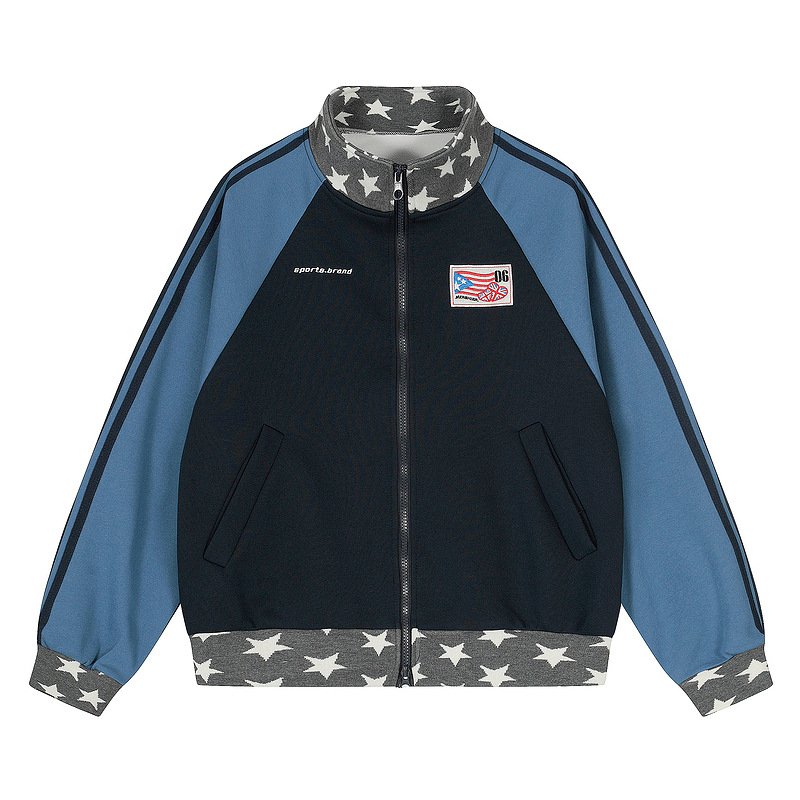 画像1: Star stand collar zip-up jacket fashion jersey  男女兼用 スタースタンドカラージップアップジャケットファッションジャージ (1)