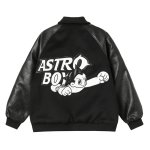 画像1: Astro Boy Embroidered Sleeve Leather Stadium Jacket Jumper　ユニセックス 男女兼用 ストトロボーイアトム刺繍レザースリーブスタジャンスタジアムジャンパー  MA-1 ボンバー ジャケット ブルゾン (1)