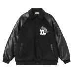 画像2: Astro Boy Embroidered Sleeve Leather Stadium Jacket Jumper　ユニセックス 男女兼用 ストトロボーイアトム刺繍レザースリーブスタジャンスタジアムジャンパー  MA-1 ボンバー ジャケット ブルゾン (2)