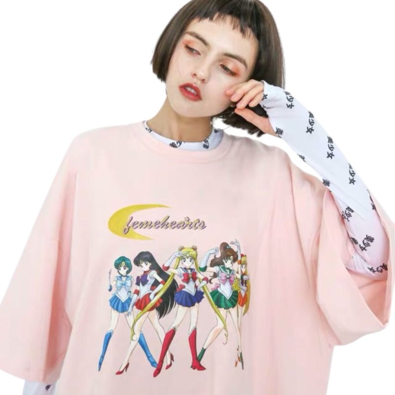 画像2: Oversized Sailor Moon short sleeve T-shirt  海外限定 美少女戦士セーラームーン オーバーサイズ 半袖Tシャツ プルオーバ ー (2)