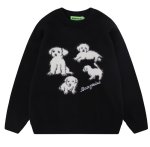 画像1: Unisex Puppy knitted round neck sweater　ユニセックス 男女兼用 パピー子犬編み込み  プルオーバー ウール セーター (1)