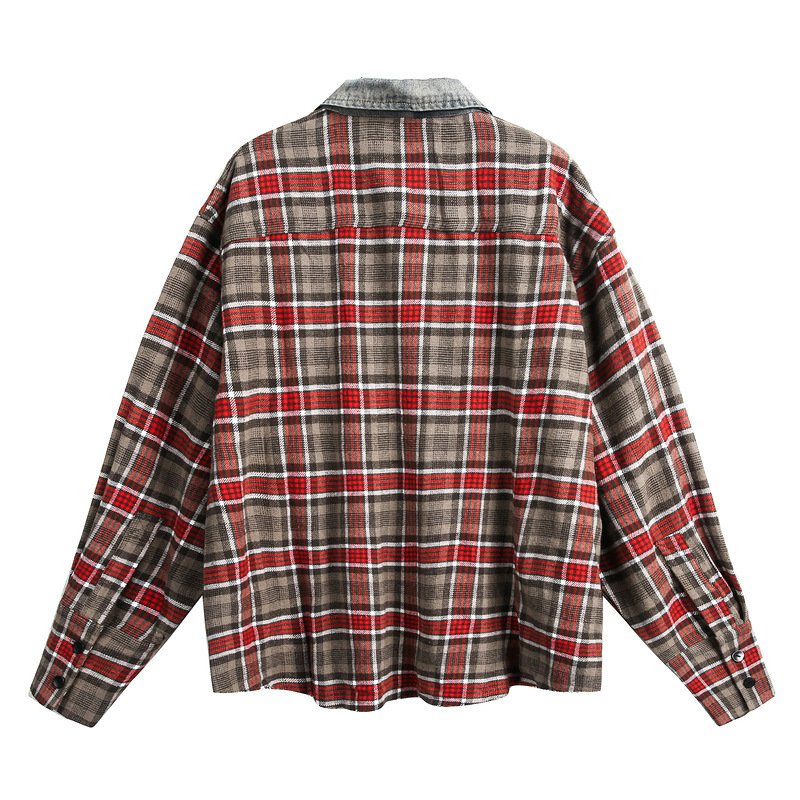 画像3: Denim & Check Patchwork Denim Jacket 　ユニセックス 男女兼用デニム&チェックパッチワークGジャン ブルゾンジャケット (3)