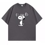画像2: Unisex Weightlifting Snoopy  Print Short Sleeve T-Shirt　ウェイトリフティングスヌーピー半袖ラウンドネックTシャツ ユニセックス 男女兼用  (2)
