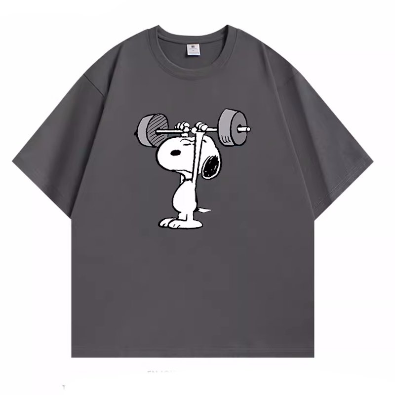画像2: Unisex Weightlifting Snoopy  Print Short Sleeve T-Shirt　ウェイトリフティングスヌーピー半袖ラウンドネックTシャツ ユニセックス 男女兼用  (2)
