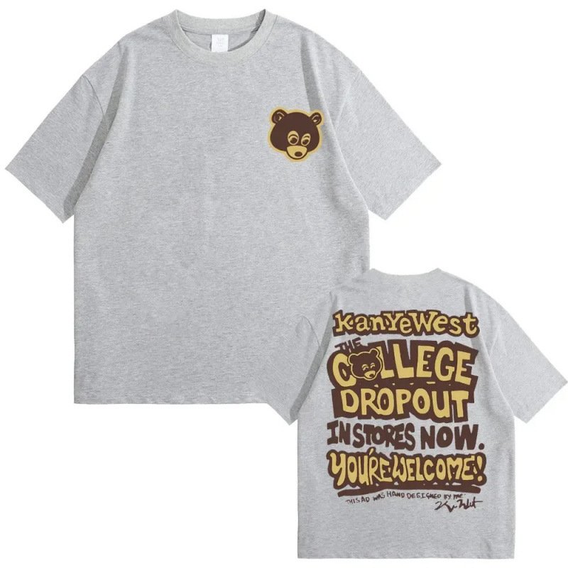 画像1: Unisex Kanye West College Bear PrintShort Sleeve T-Shirt　カレッジベアプリント半袖ラウンドネックTシャツ ユニセックス 男女兼用  (1)