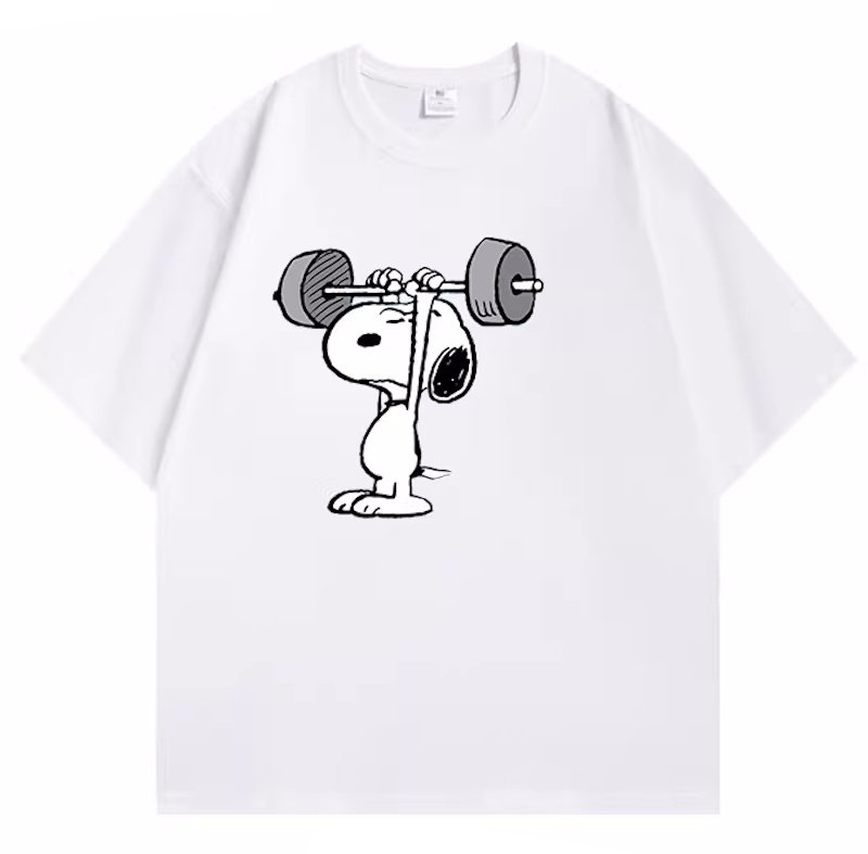 画像3: Unisex Weightlifting Snoopy  Print Short Sleeve T-Shirt　ウェイトリフティングスヌーピー半袖ラウンドネックTシャツ ユニセックス 男女兼用  (3)