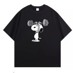 画像1: Unisex Weightlifting Snoopy  Print Short Sleeve T-Shirt　ウェイトリフティングスヌーピー半袖ラウンドネックTシャツ ユニセックス 男女兼用  (1)
