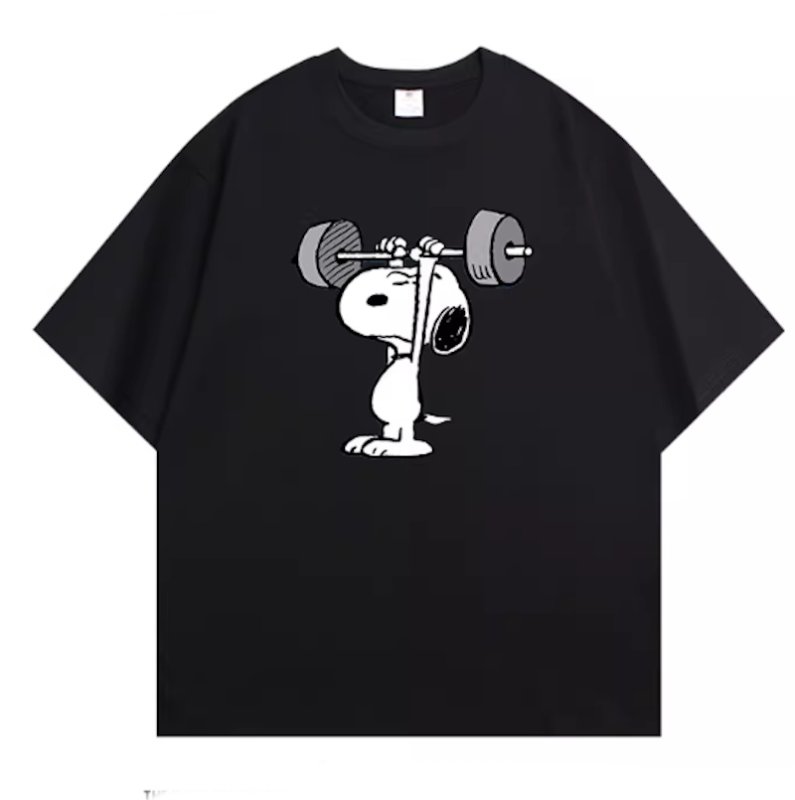 画像1: Unisex Weightlifting Snoopy  Print Short Sleeve T-Shirt　ウェイトリフティングスヌーピー半袖ラウンドネックTシャツ ユニセックス 男女兼用  (1)