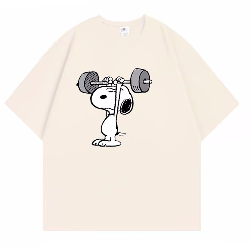 画像4: Unisex Weightlifting Snoopy  Print Short Sleeve T-Shirt　ウェイトリフティングスヌーピー半袖ラウンドネックTシャツ ユニセックス 男女兼用  (4)