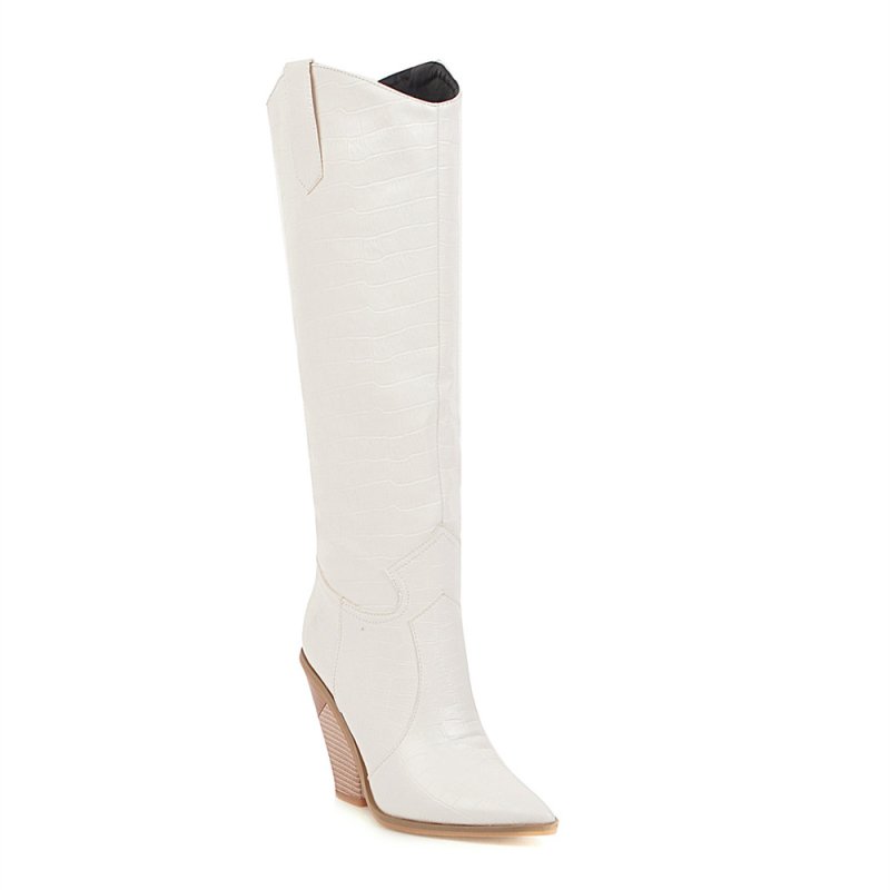 画像1:  women's high-heeled long tube show boots    レザーウエスタンスタイル ロングブーツ　 (1)