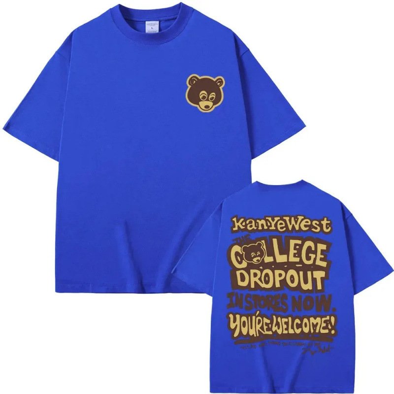 画像2: Unisex Kanye West College Bear PrintShort Sleeve T-Shirt　カレッジベアプリント半袖ラウンドネックTシャツ ユニセックス 男女兼用  (2)
