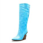 画像2: Women's high-heeled long tube show boots  カラー レザーウエスタンスタイル ロングブーツ　 (2)