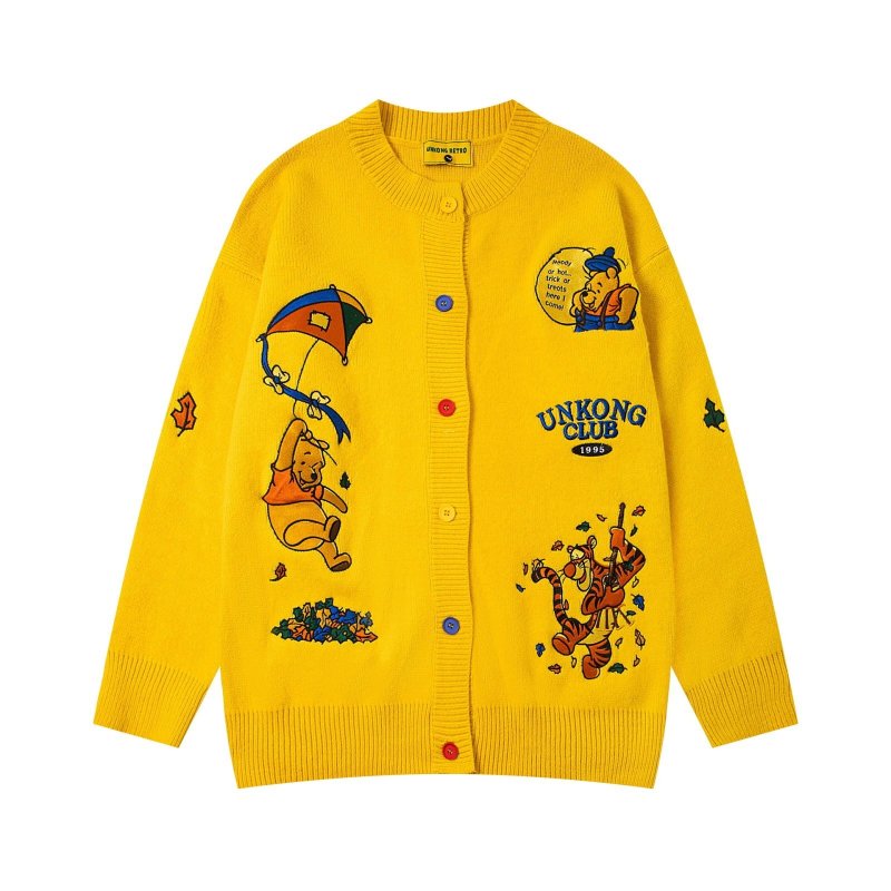 画像2: Winnie-the-Pooh Sweater Pullover Cardigan くまのプーさん クマのプーさん 総柄 セーター プルオーバー カーディガン (2)