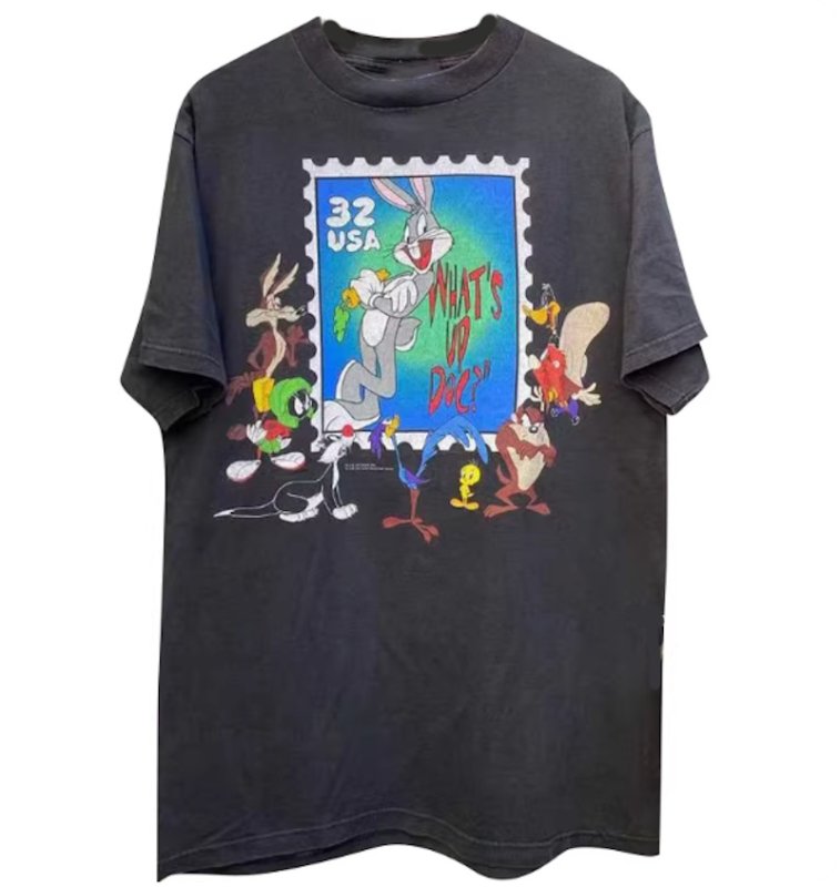 画像1: Unisex Looney Tunes Collection Bugs Bunny Stamp Print Short Sleeve T-Shirt 　Unisex  Short Sleeve T-Shirt 　ルーニー・テューンズ コレクション バッグス・バニー切手スタンププリント半袖ラウンドネックTシャツ ユニセックス 男女兼用  (1)