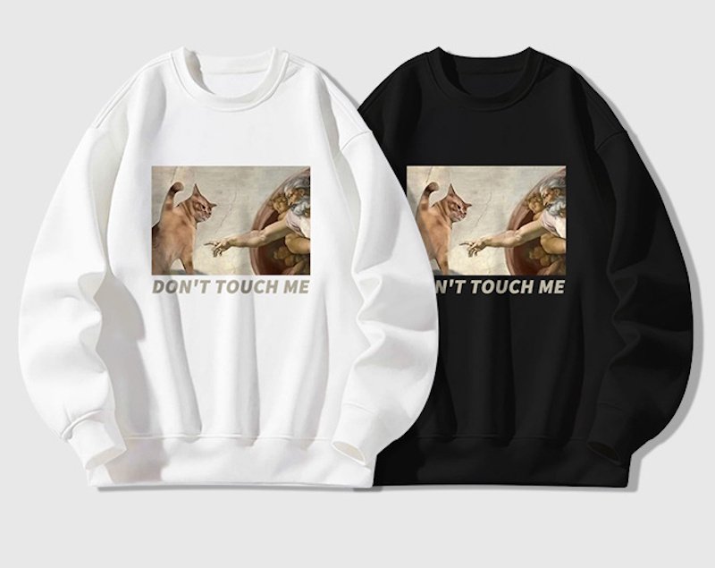 画像3: Michelangelo Art Flask Painting Parody Cat Print Sweat shirts ユニセックス男女兼用ミケランジェロアート フラスコ画パロディ猫プリント スウェット トレーナー (3)