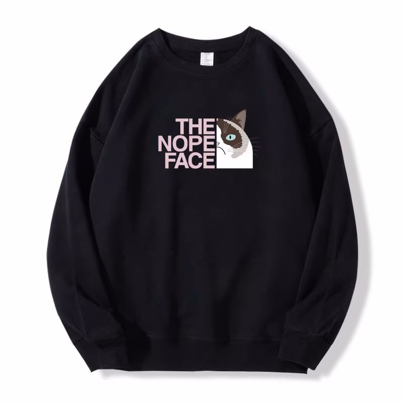 画像1: NOPE Half Face Cat Print Sweat shirts ユニセックス男女兼用 ノープランハーフキャット猫プリント スウェット トレーナー (1)