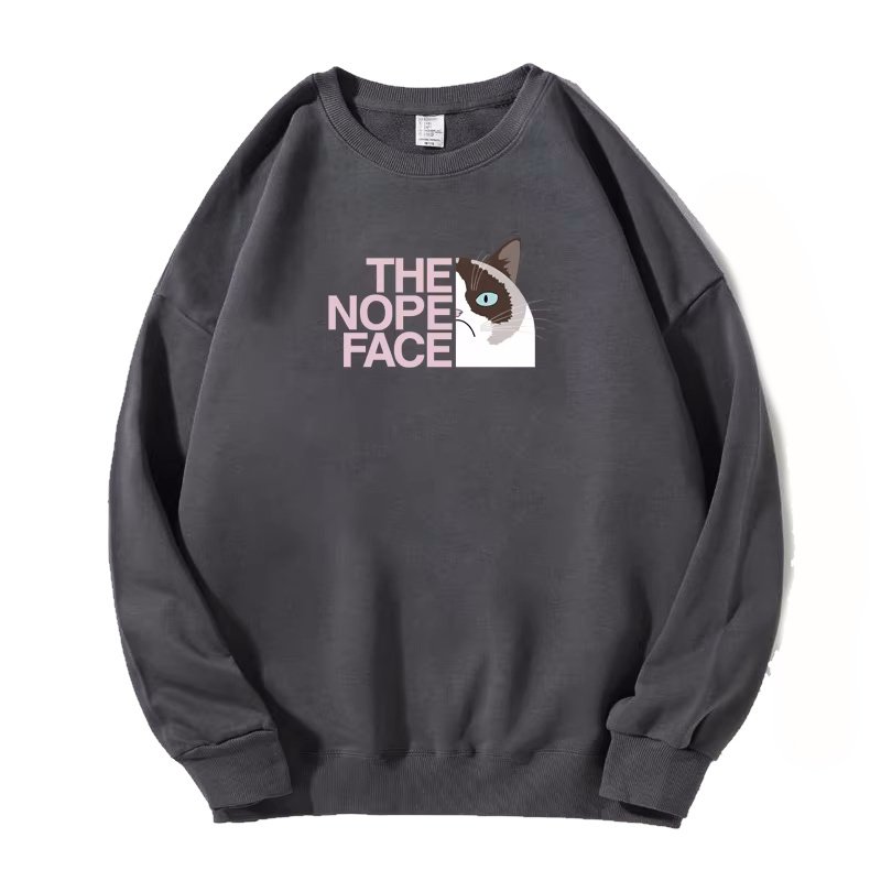 画像4: NOPE Half Face Cat Print Sweat shirts ユニセックス男女兼用 ノープランハーフキャット猫プリント スウェット トレーナー (4)