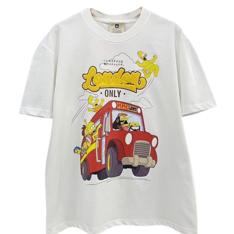 画像2: Unisex Simpson Family Bus Trip Short Sleeve T-Shirt 　 シンプソンファミリーバストリッププリント半袖ラウンドネックTシャツ ユニセックス 男女兼用  (2)