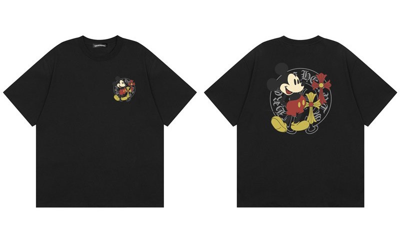 画像2: Unisex Mickey Mouse x CrossShort Sleeve T-Shirt 　 ミッキーマウス×クロスプリント半袖ラウンドネックTシャツ ユニセックス 男女兼用  (2)