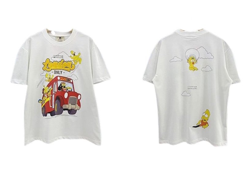 画像1: Unisex Simpson Family Bus Trip Short Sleeve T-Shirt 　 シンプソンファミリーバストリッププリント半袖ラウンドネックTシャツ ユニセックス 男女兼用  (1)
