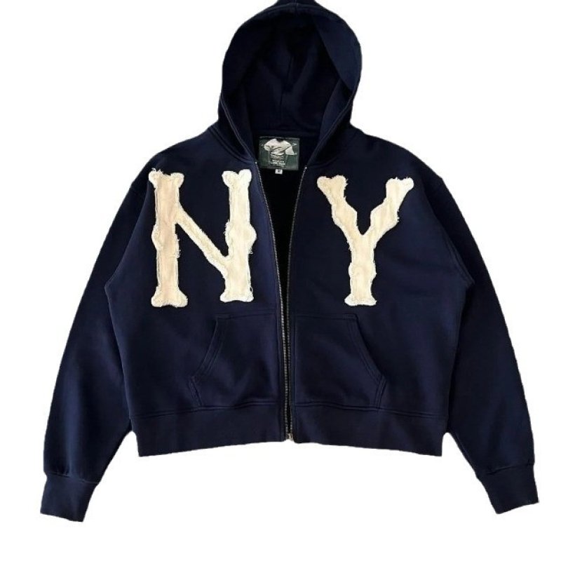 画像1: NY Noodle logo zip-up hoodie jacket Sweat ユニセックス男女兼用 NY パッチワーク ジップアップ フーディ スウェット (1)