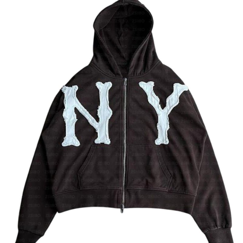 画像2: NY Noodle logo zip-up hoodie jacket Sweat ユニセックス男女兼用 NY パッチワーク ジップアップ フーディ スウェット (2)
