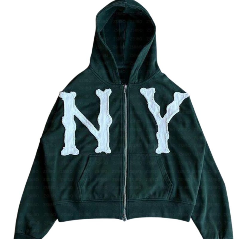 画像3: NY Noodle logo zip-up hoodie jacket Sweat ユニセックス男女兼用 NY パッチワーク ジップアップ フーディ スウェット (3)