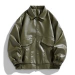 画像4: 26SS Men's Back embroidery label shoulder elastic cuff jacket men and women メンズ ユニセックス 男女兼用レザー バック 背中 エンブレム 刺繍 ブルゾン ジャケット (4)